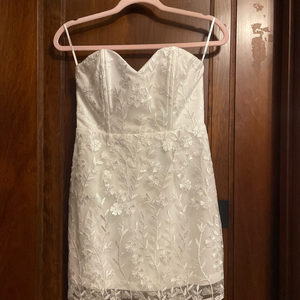 Lulu's White Embroidered Strapless Mini Dress